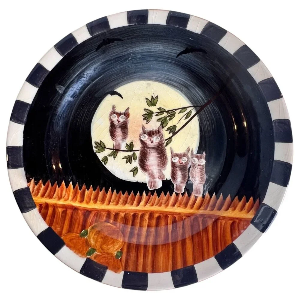 Sakura Pumpkin Hollow Salad Plate With Owls Bats Halloween‎ David Carter Brown